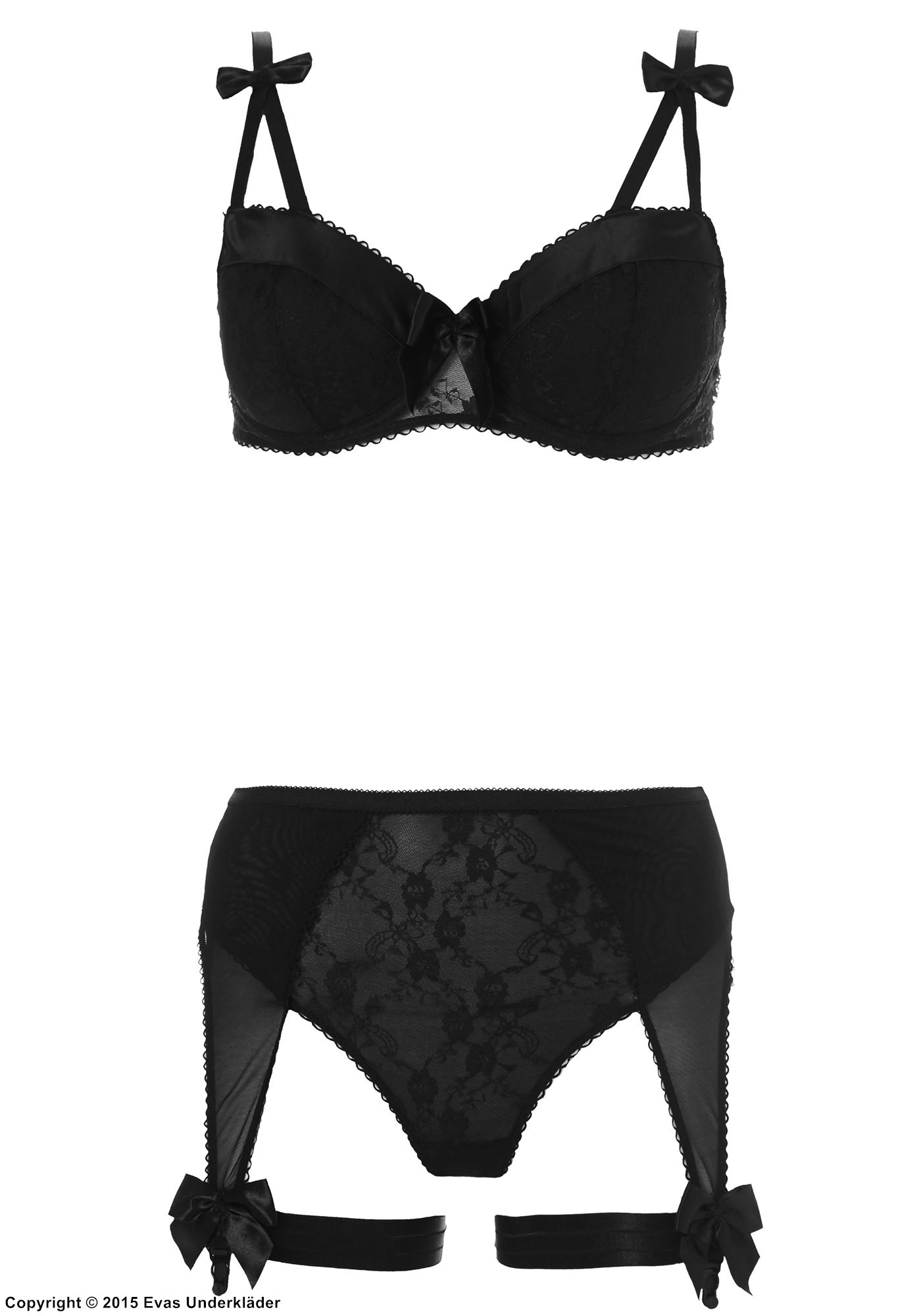 Dessous-Set, Satin, Spitzenüberzug, eingebaut Strumpfgürtel, Schleifen